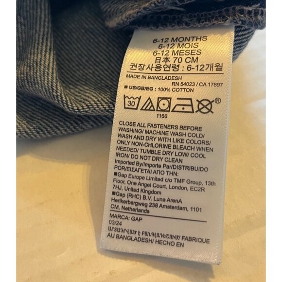 Baby Denim Overalls 6-12 M Gap - Medium Wash Adjustable Straps Snaps & Pockets - Picture 5 of 11